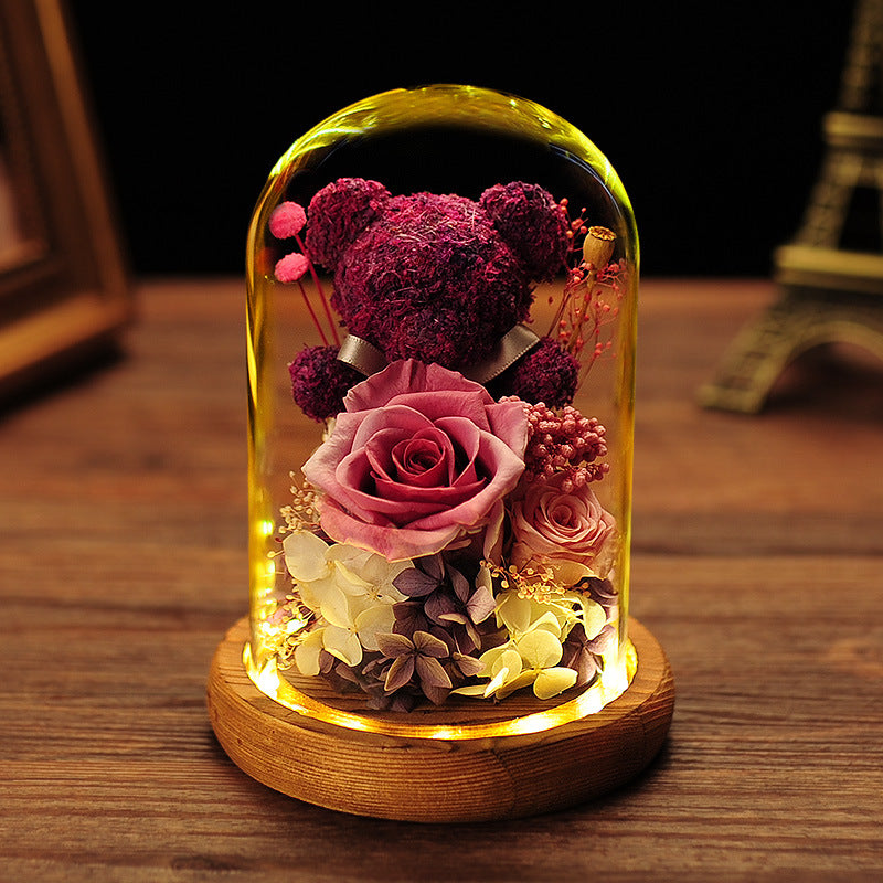 Valentine's Day Gift Everlasting Flower Bear  Glass Cover