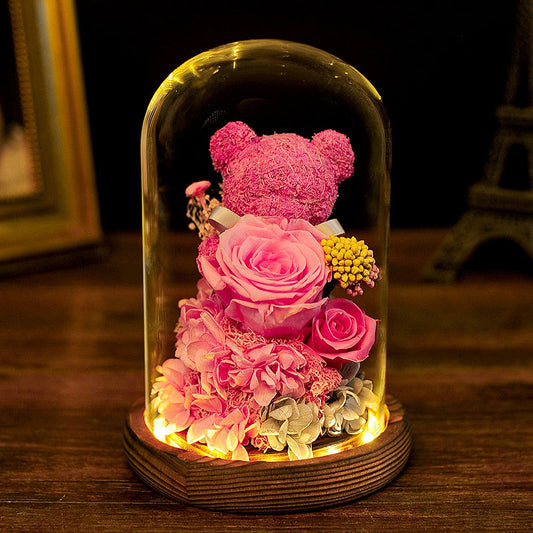 Valentine's Day Gift Everlasting Flower Bear  Glass Cover