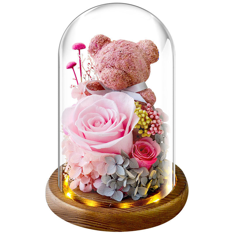 Valentine's Day Gift Everlasting Flower Bear  Glass Cover